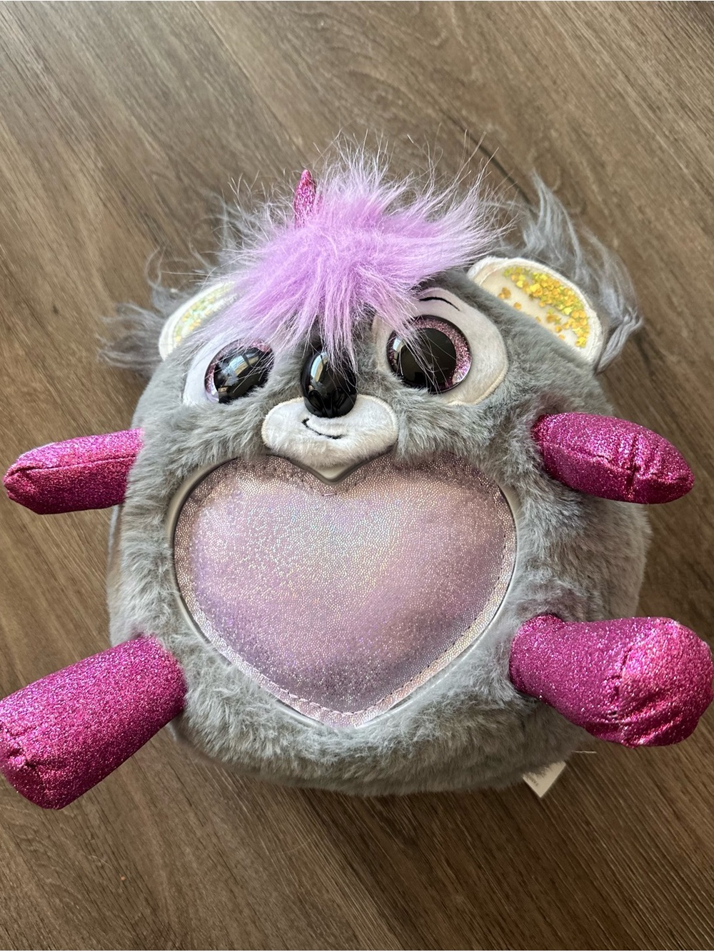 Plush Gray and Pink Heart Pocket Small Pet Toy